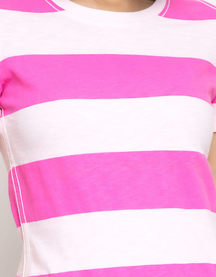 LGS Women Ladies Striped T-Shirt Short Sleeve
