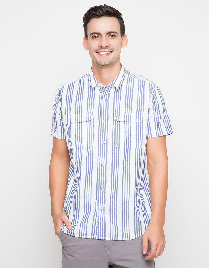 Lois Kemeja Lengan Pendek Print Stripes Biru