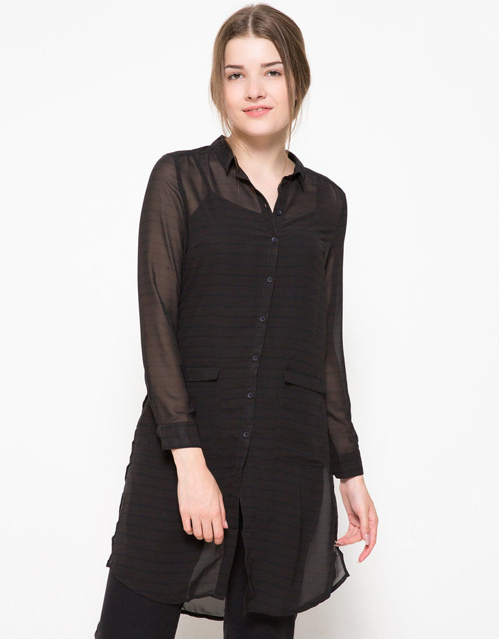 Logo Jeans See Through Soft Stripe Long Shirt