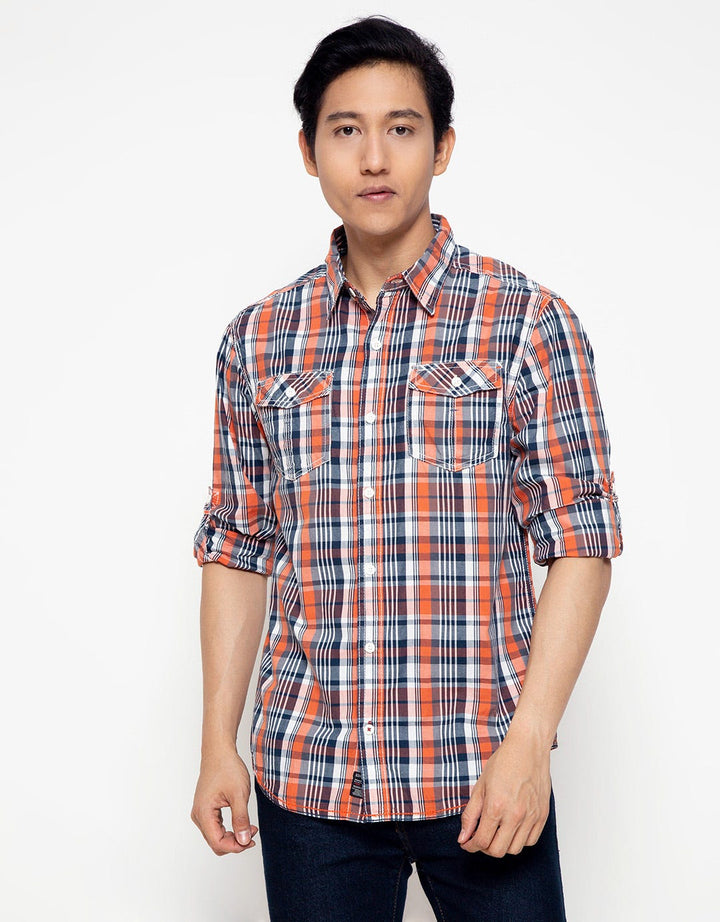 Bombboogie Kemeja Lengan Panjang Print Plaid dan Hitam