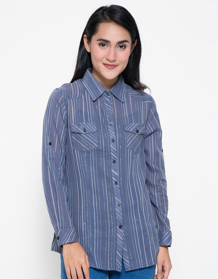 Point One Girl Lisana Blue Stripe Kemeja Wanita