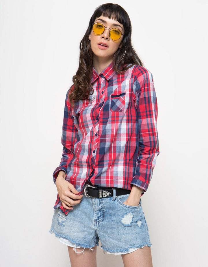 Label 9 Classic Plaid Kemeja Wanita