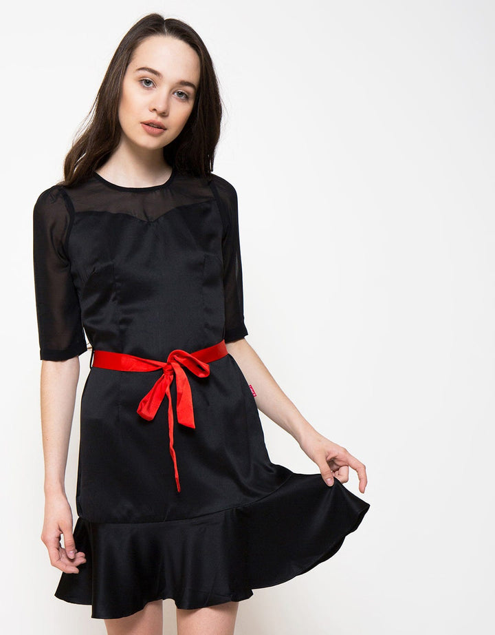 Label 9 Dress Detail Pita Pinggang Kontras