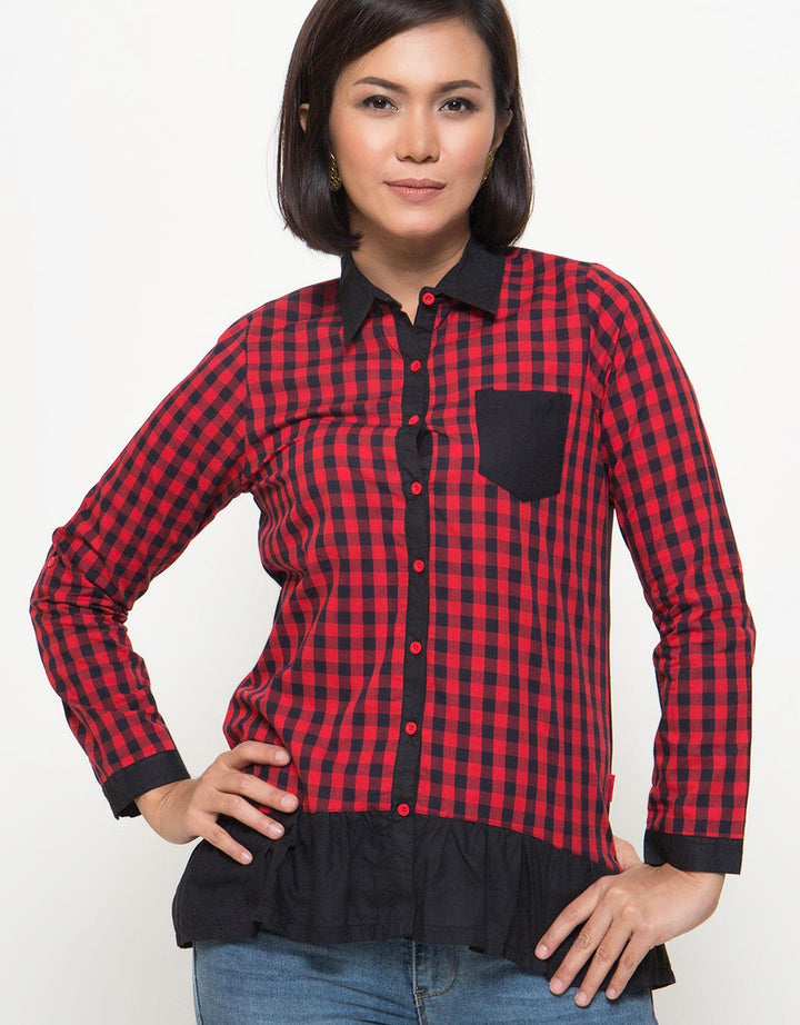 Label 9 Kemeja Wanita Black & Red Gingham Shirt