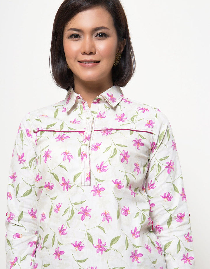 Label 9 Kemeja Wanita Kembang Hidden Button Up