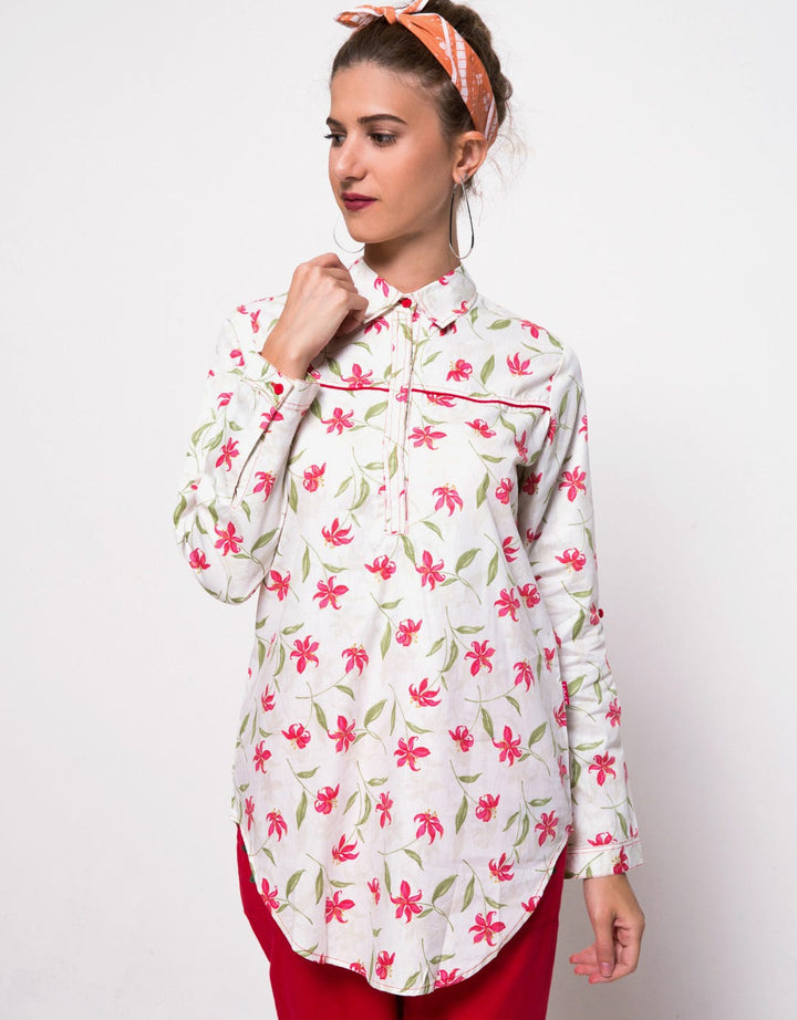 Label 9 Kemeja Wanita Motif Kembang
