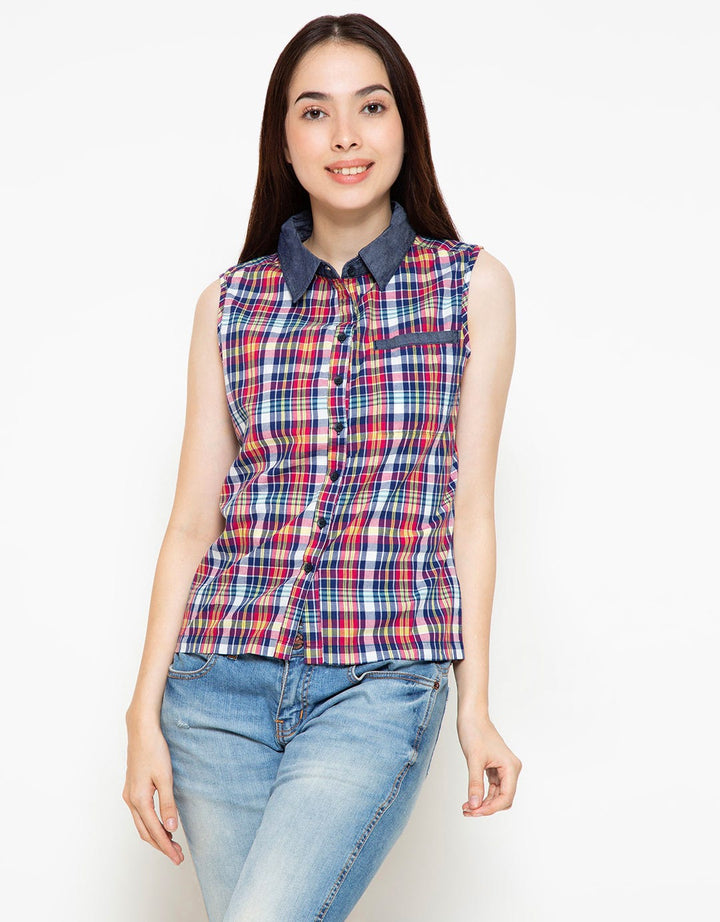 Logo Jeans Blue Collar Sleeveless Shirt