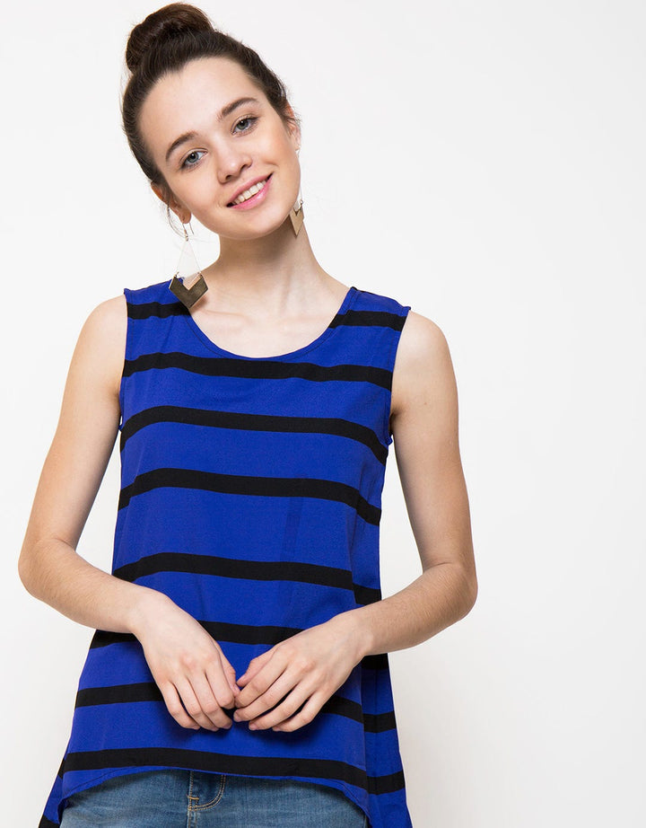 Logo Jeans Blus Sleeveless Print Stripes