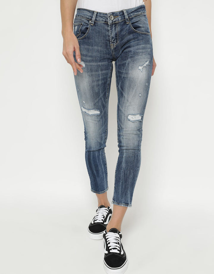 Logo Jeans Celana Jeans Aksen Ripped