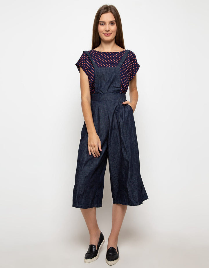Henley Chambray Overalls Cullote Jeans Logo