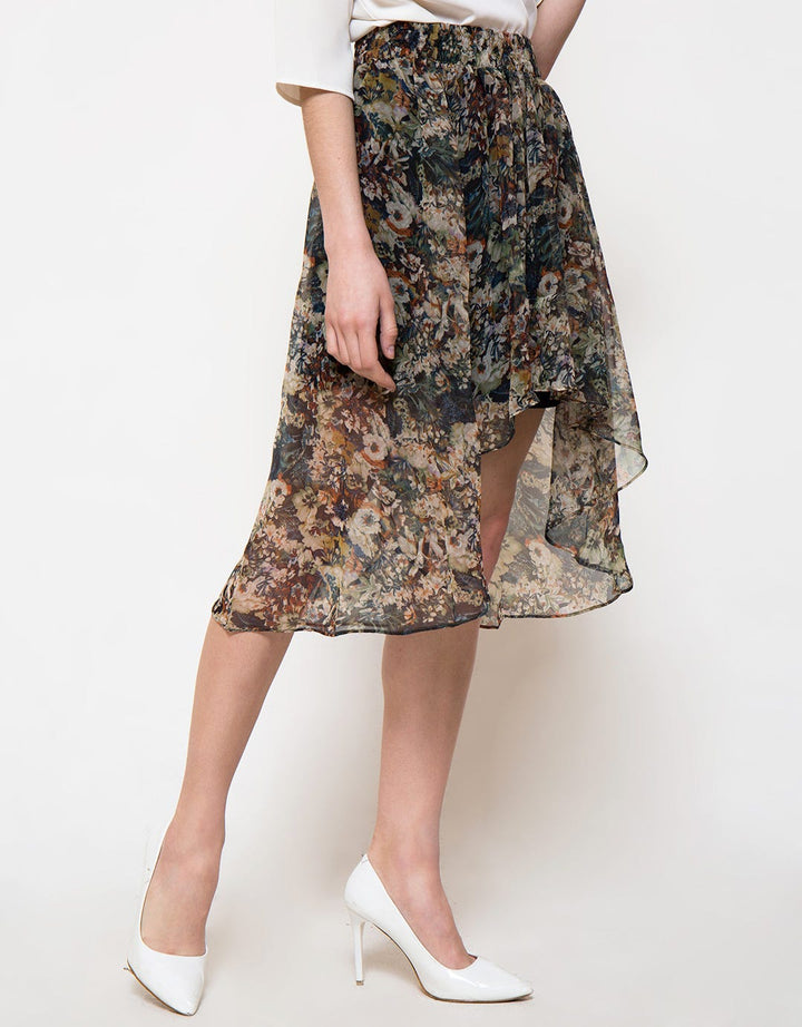 Logo Jeans Rok Asimetris Print Floral