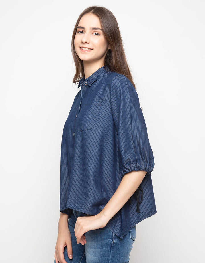 Lois Girl Blouse Stripe Drawstring Sleeve