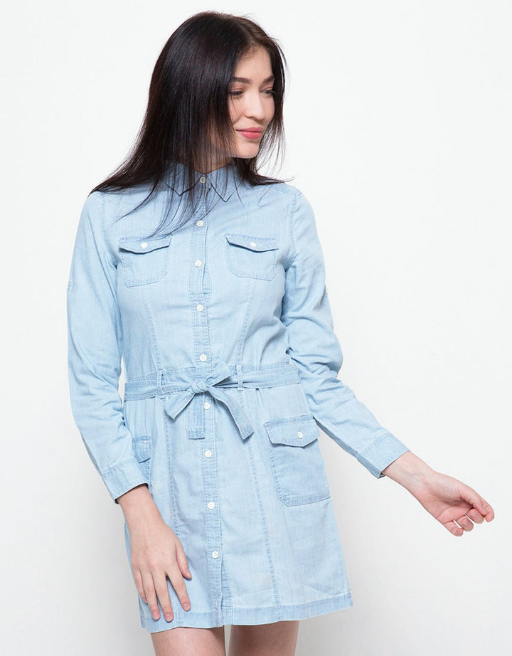 Logo Jeans Dress Wanita White Buttons