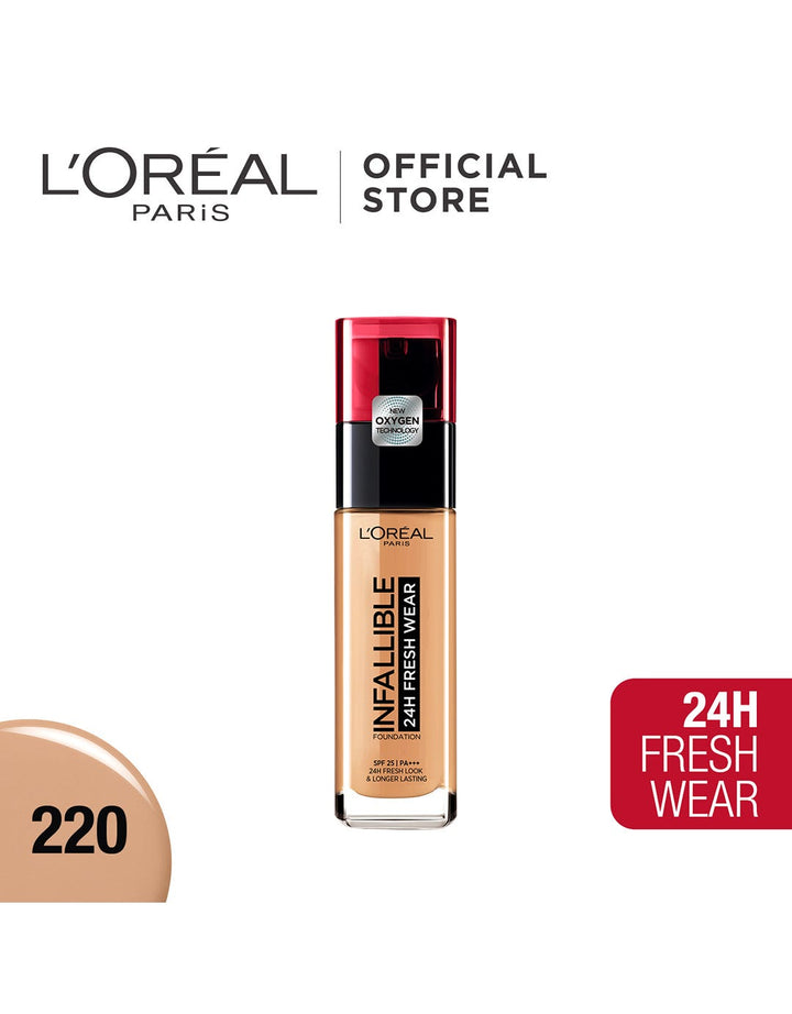 L'Oreal Paris 24H Fresh Wear Infallible Liquid Matte Foundation Make Up - 220 Sand
