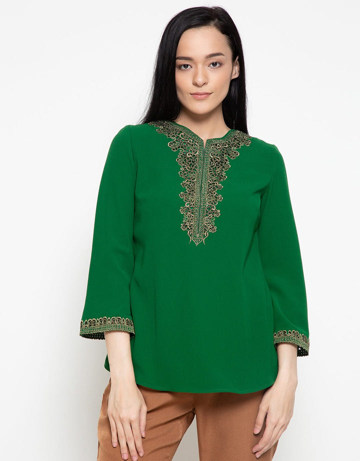 Lyne Halim Three Quarter Sleeve Blouse with Embroidery Detail
