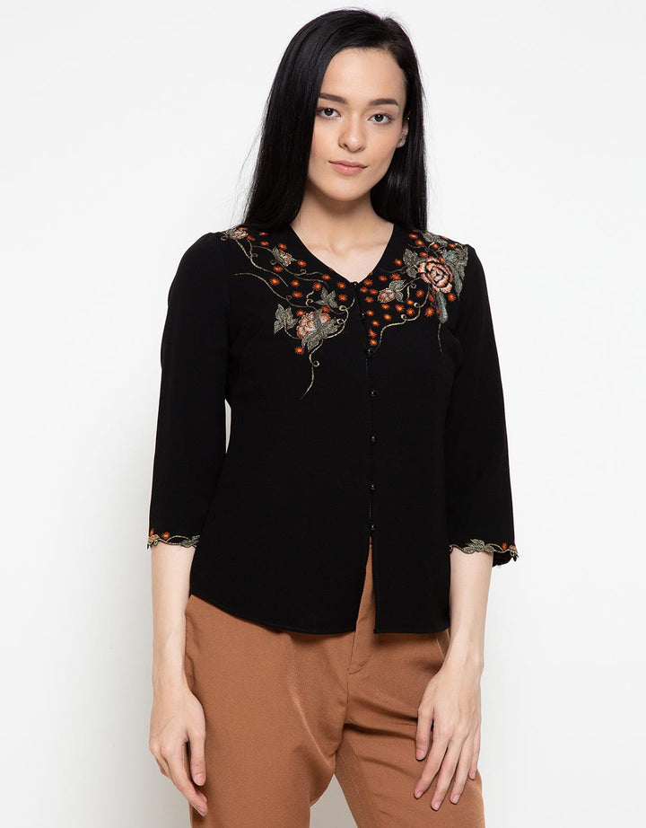 Lyne Halim Three Quarter Sleeve Blouse with Embroidery Detail