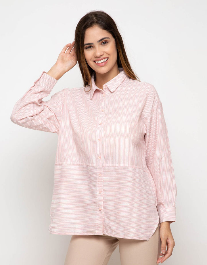 Minimal Dobby Stripe Loose Shirt Green