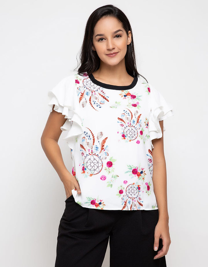 Minimal Dream Catcher Ruffle Sleeve Top