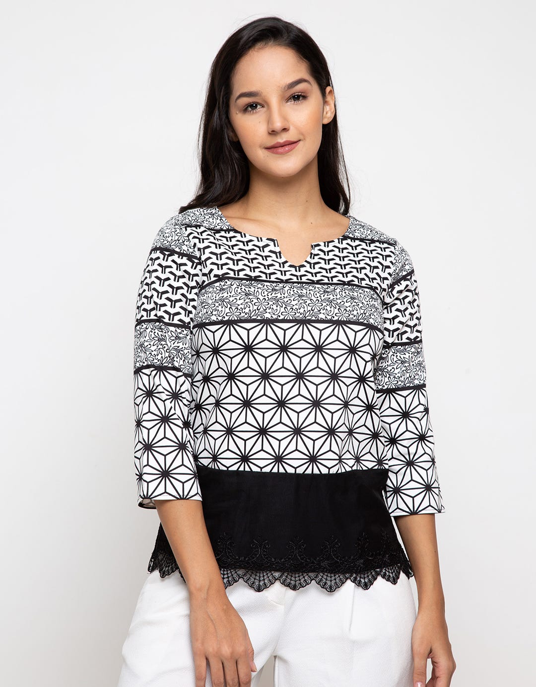 Minimal Monochrome Geo Print Top
