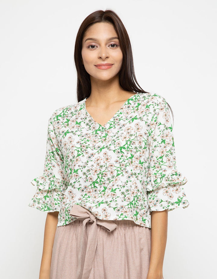 MKY Clothing Bell & Ruffle Sleeve Blouse