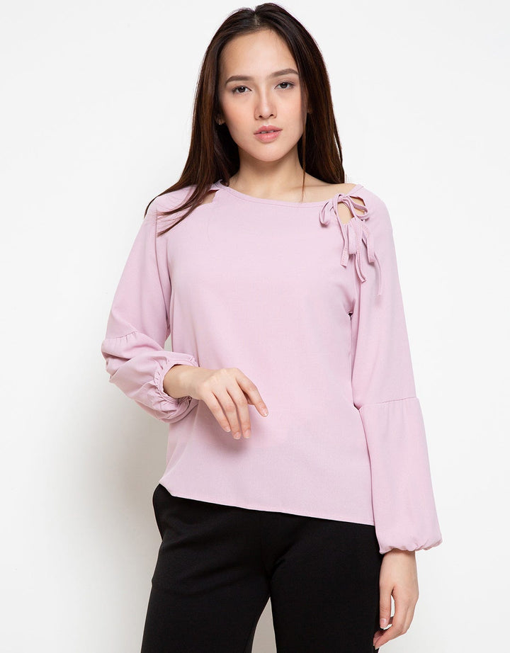 Mky Clothing Blouse Lengan Panjang Berpita di Lengan