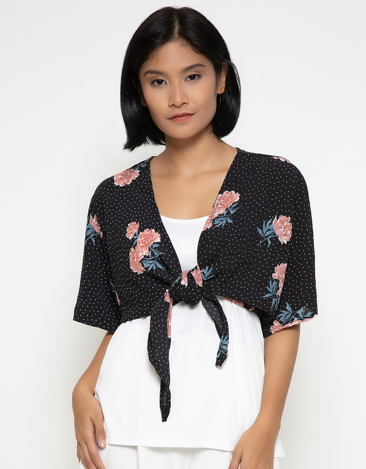 MKY Clothing Flower Crop Cardigan with Plain Inner