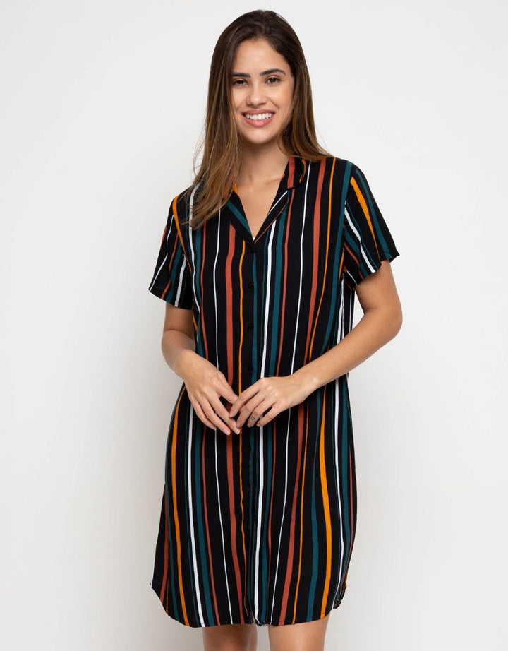 Nevada Daster Lengan Pendek Ninetys Stripe