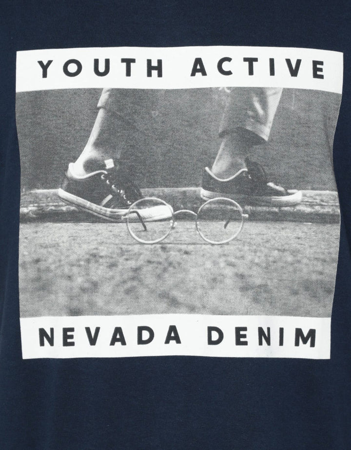 Nevada Round Neck Regular Print Glasses Kaos Lengan Pendek Pria