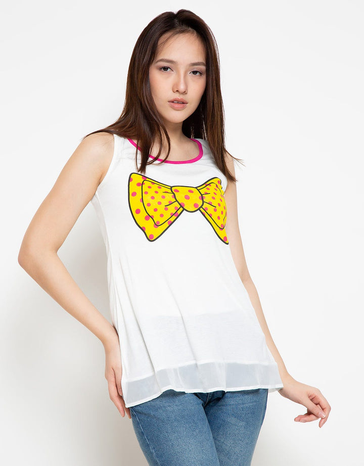 NINETY DEGREES Tank Top Detail Print Big Ribbon