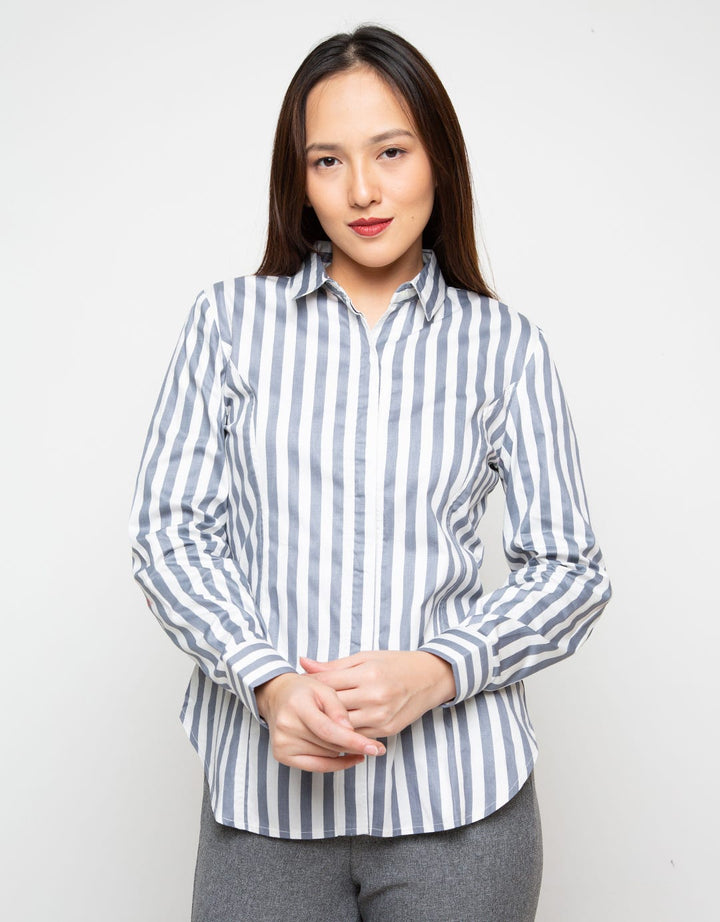 Novo Kemeja Lengan Panjang Print Stripes