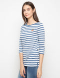 Phenomenal T Shirt Lengan 3 Per 4 Stripe Bordir Peach