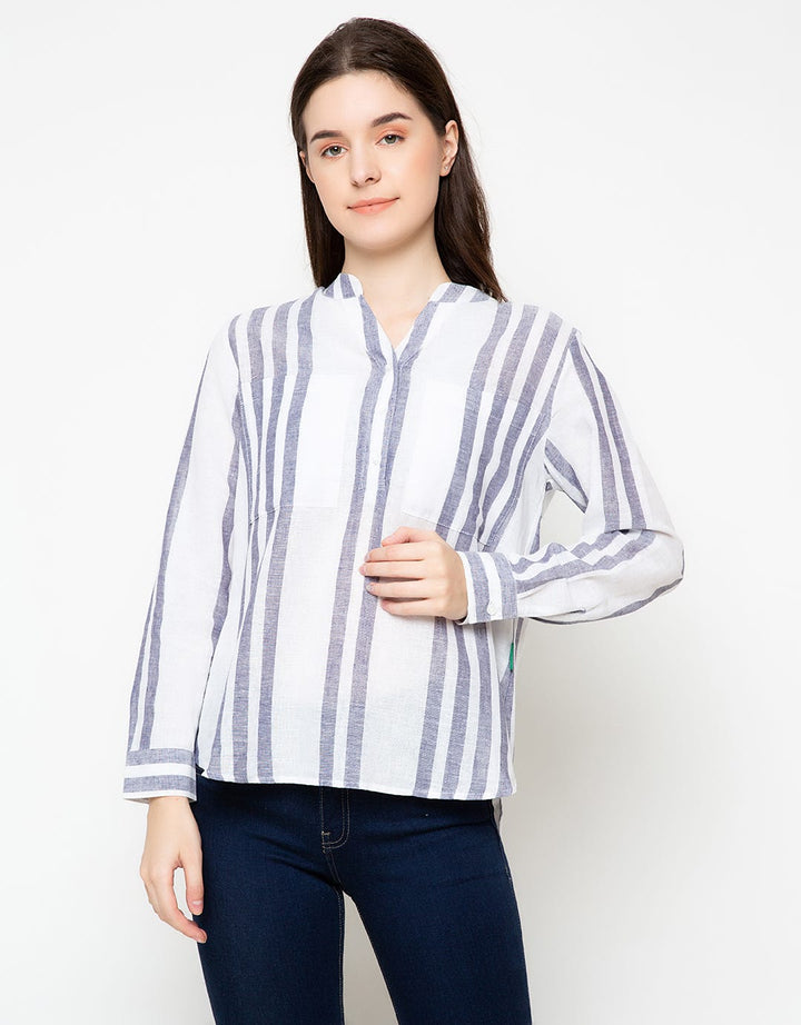 Point One Dania Linen Stripe Blouse