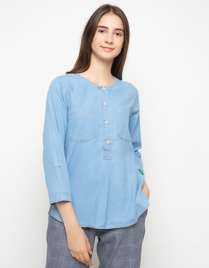 Point One Debbie Denim Blouse
