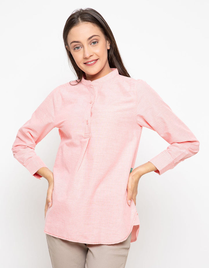 Point One Skyla Shirt Stripe Round Neck with Front Opening