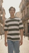 Suko Rugby Stripe Graphic Print Kaos Oversize Pria