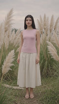 Suko Sleeveless Slit Kerah Bulat Tanpa Lengan Kaos Wanita