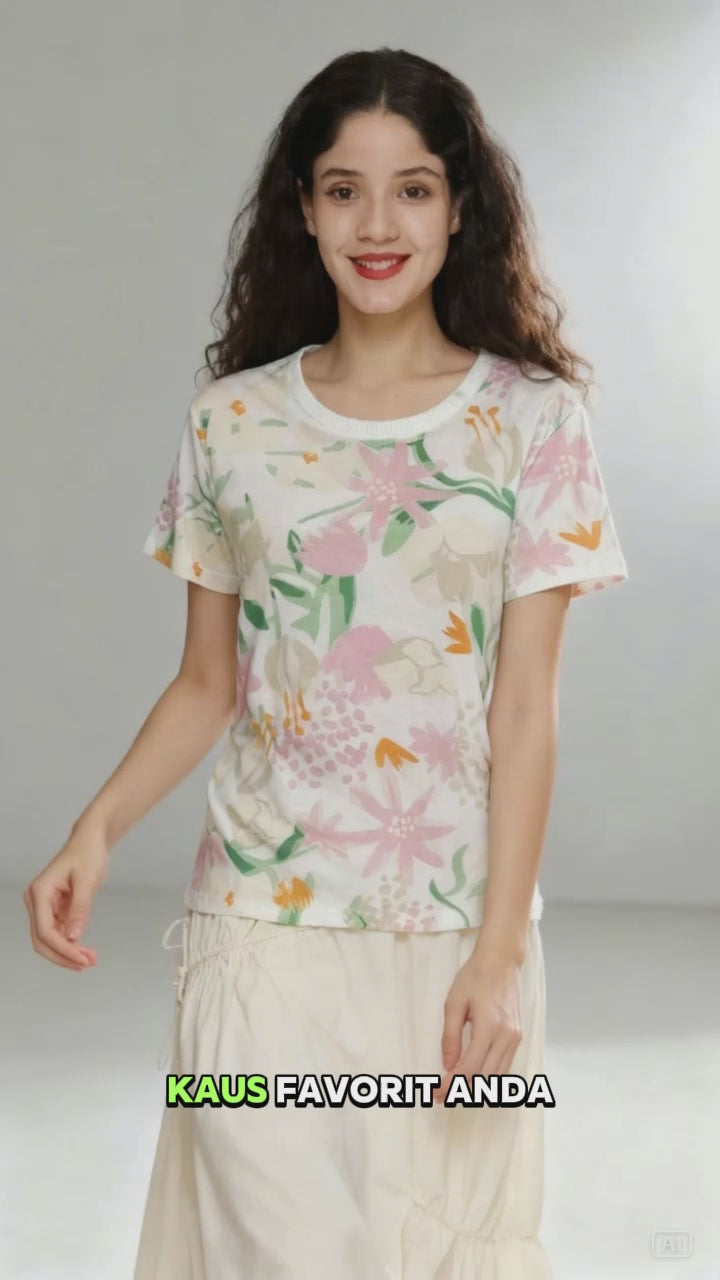 Connexion Full Print Flowers Kaos Lengan Pendek Wanita