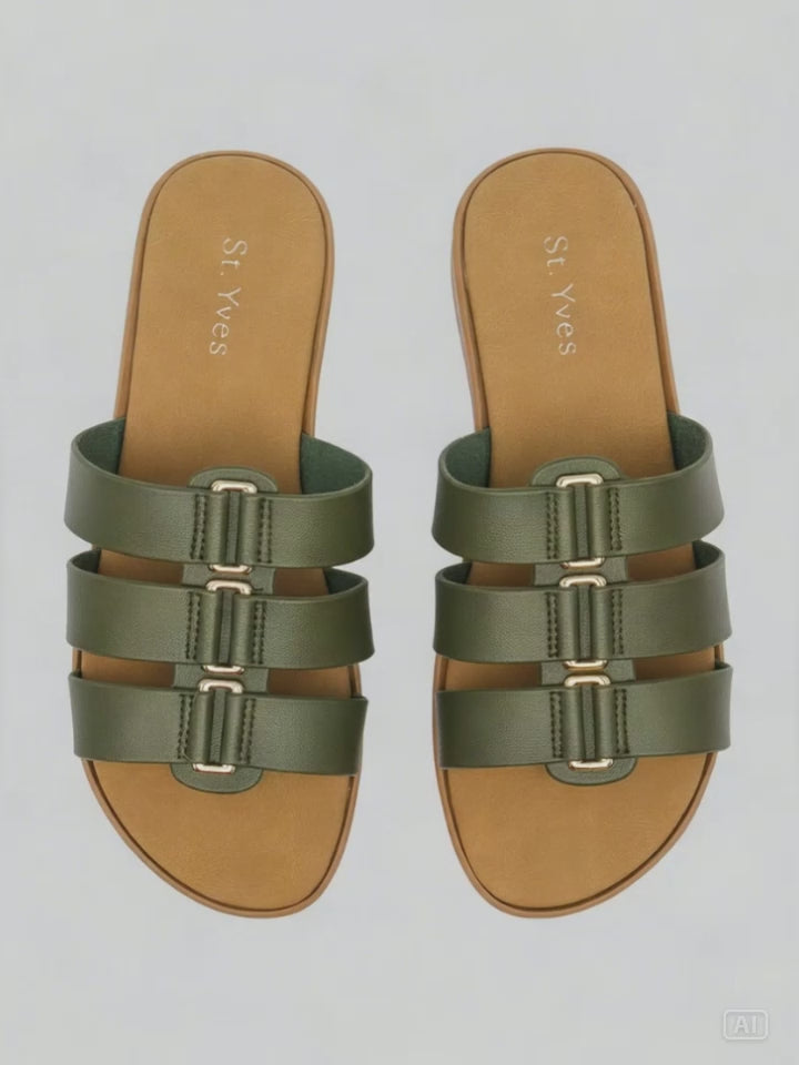 St. Yves Elegan Buckle Sandal Slipper Wanita