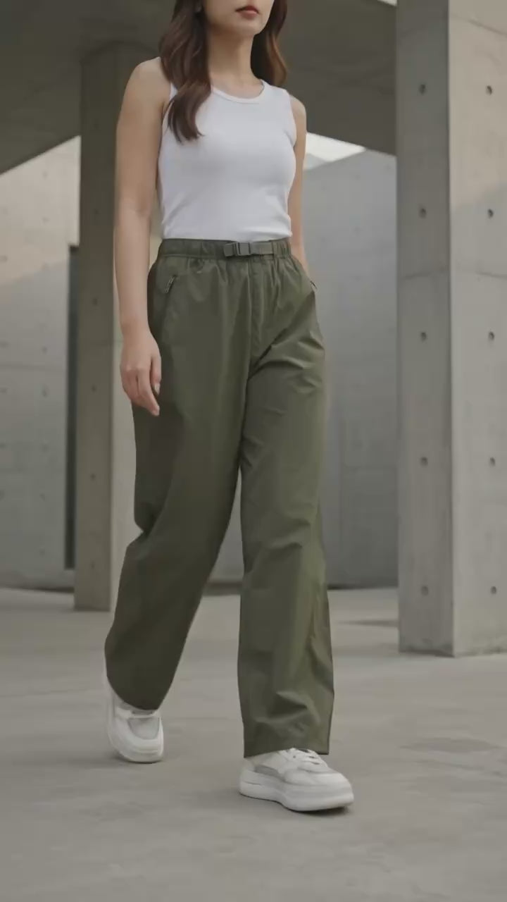 Suko Taslan-Belted Wide Leg Celana Panjang Wanita