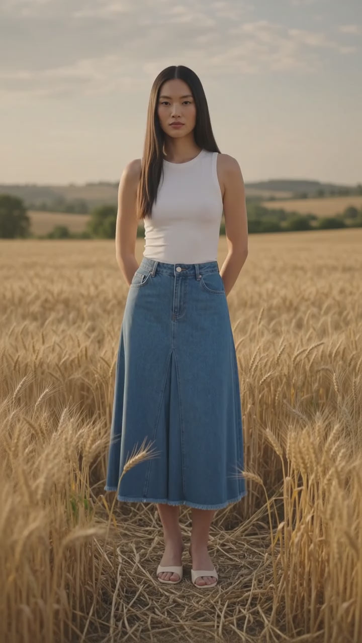 Suko Flare Rok Denim Wanita