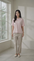 Suko Oversized Crop Kerah Bulat Kaos Lengan Pendek Wanita