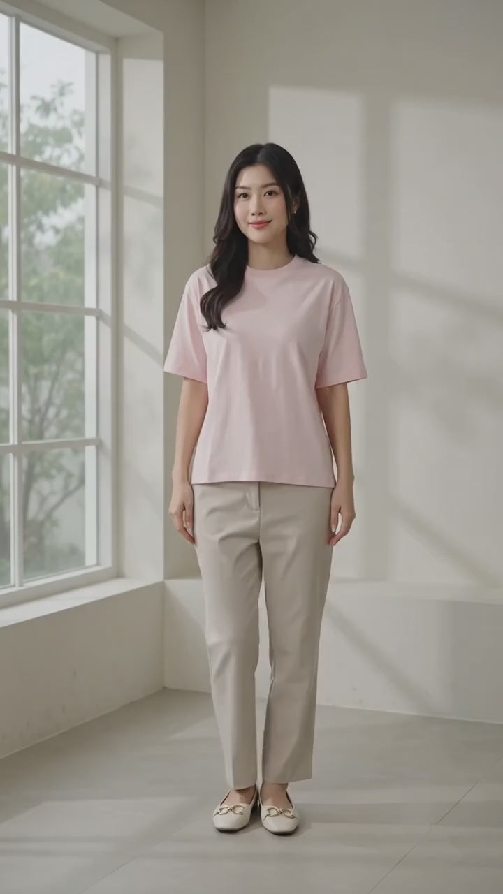 Suko Oversized Crop Kerah Bulat Kaos Lengan Pendek Wanita