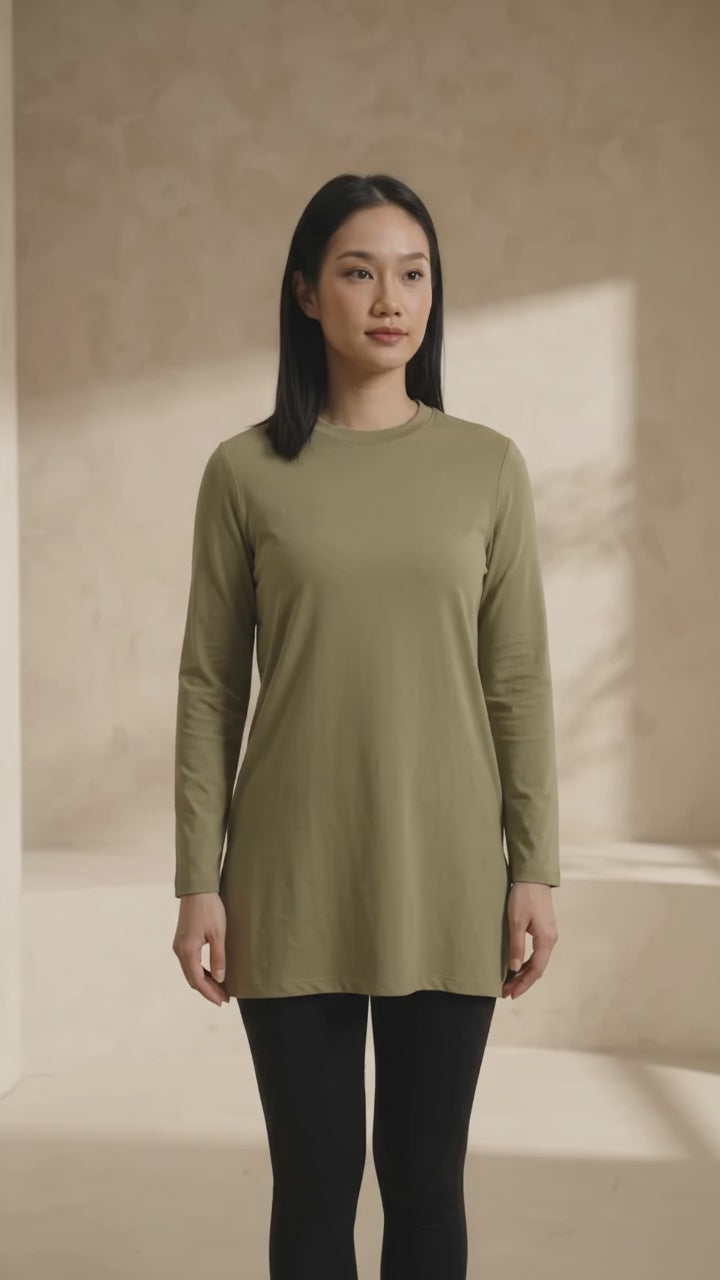 Suko Kerah Bulat Lengan Panjang Kaos Wanita