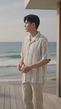 Nevada Stripe Linen Teksture Camp Collar - Boxy Fit Kemeja Pria