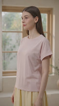 Suko Kerah Bulat Cap Sleeve Kaos Lengan Pendek Wanita