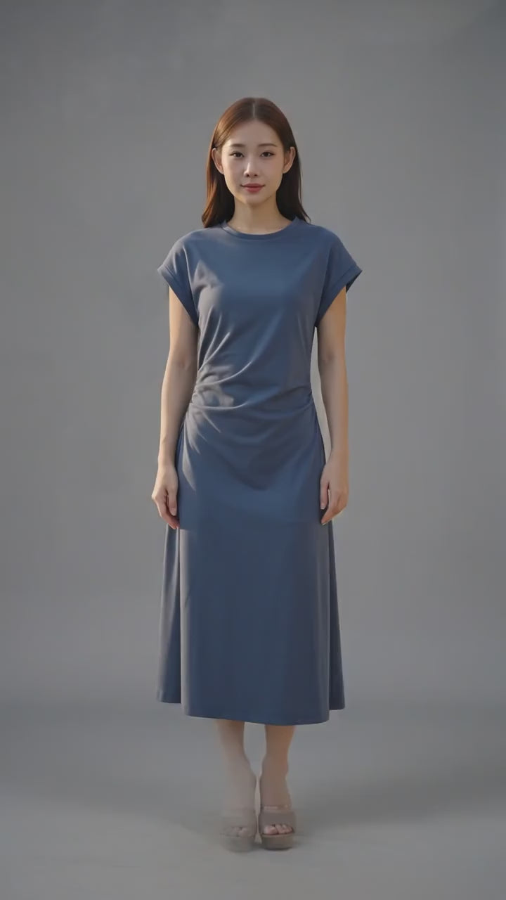 Suko Stretch Side Runch Dress Midi Wanita