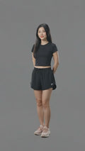 Suko Crop Sports Kerah Bulat Kaos Lengan Pendek Wanita