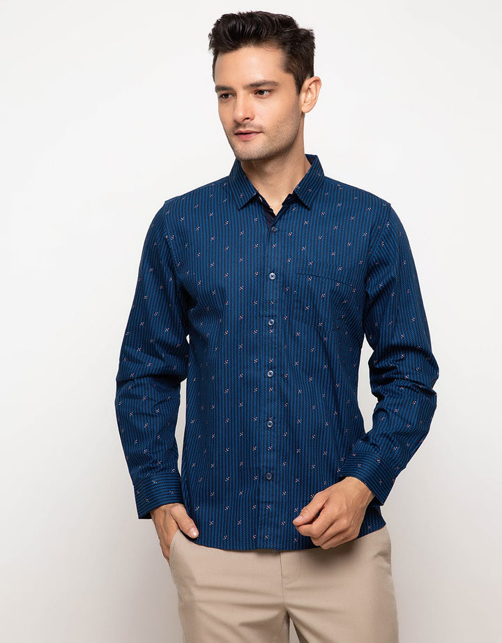 Red Cliff Kemeja Casual Biru Print Stripe