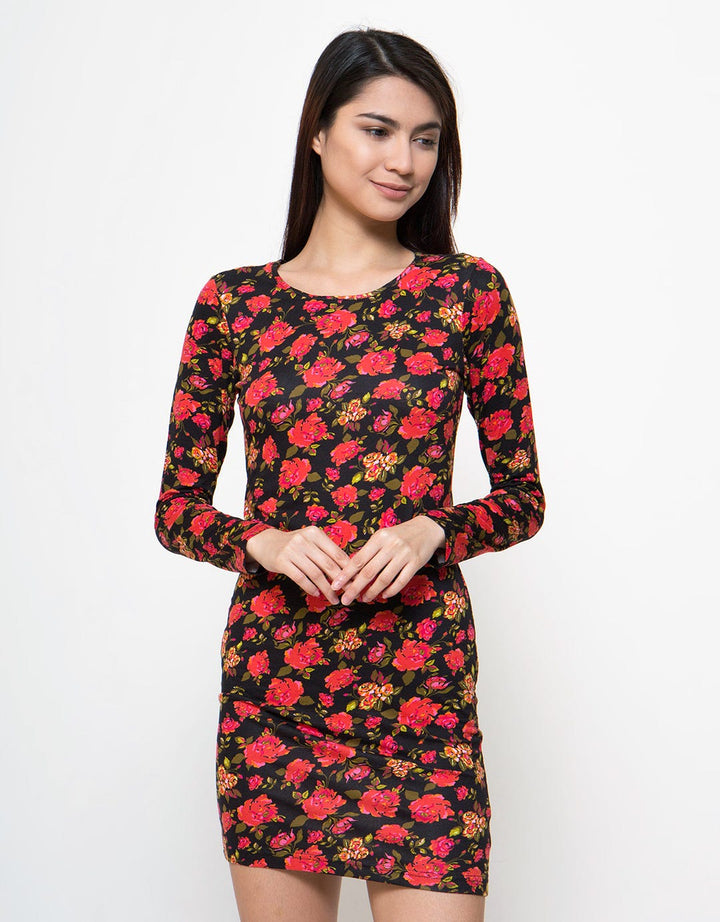 Logo Jeans Red Rose Body Fit Dress Wanita