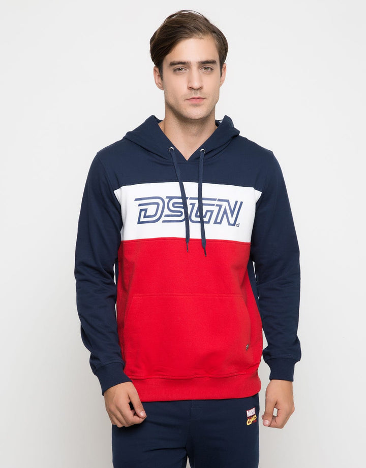 D&F Sweater Hoodie Aksen Cut & Sewn Merah